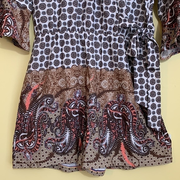 Little Lies | NWT Paisley Print Boutique Ruffle Bell Sleeve Faux Wrap Romper M/L - Picture 7 of 17